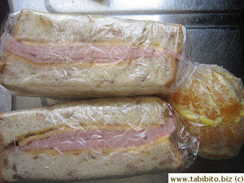 Ham and cheese sandwich, orange