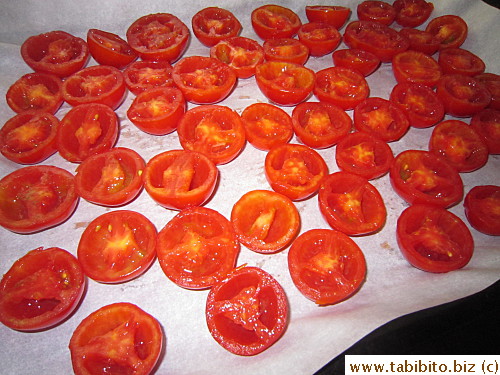 Halved and seeded cherry tomatoes