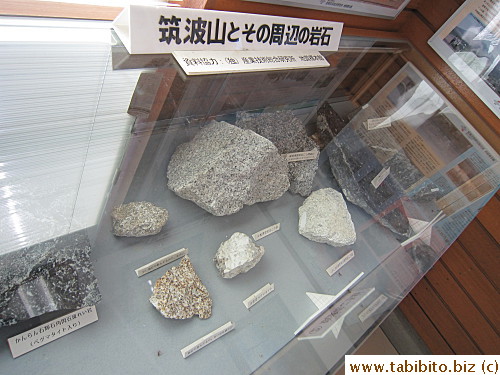 Display of common rocks found in the mountain