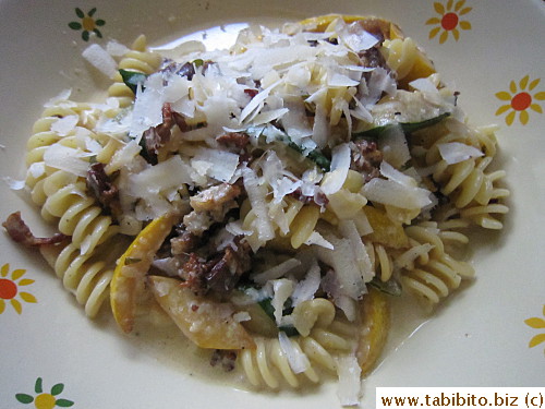 Sausage and vegetable pasta in cream sauce