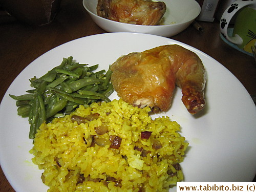 Roast chicken, rice pilaf, green beans
