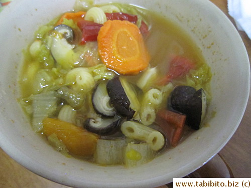 Pasta soup using mostly dehydrated vegetables