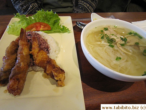 Prawn and pork rolls and chicken pho