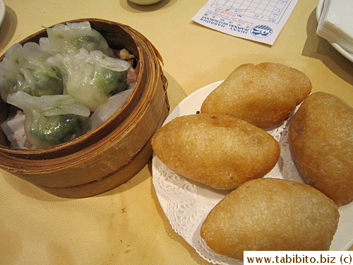 Fried chewy stuffed sticky rice balls were yummy