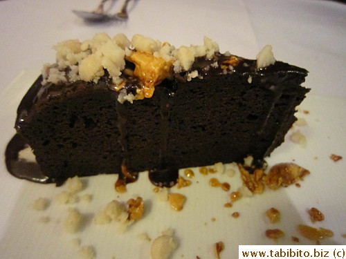 Sister had a chocolate cake dessert
