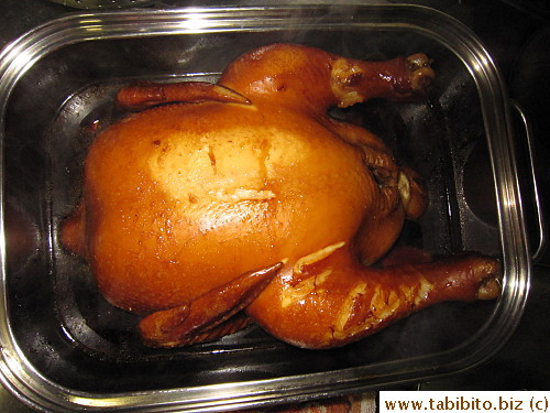 Soy chicken (light and dark soy, chicken stock, rock sugar, ginger, spring onion, star anise) Cook it much the same way as braised duck