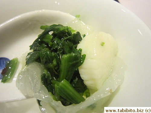 Chopped spinach inside