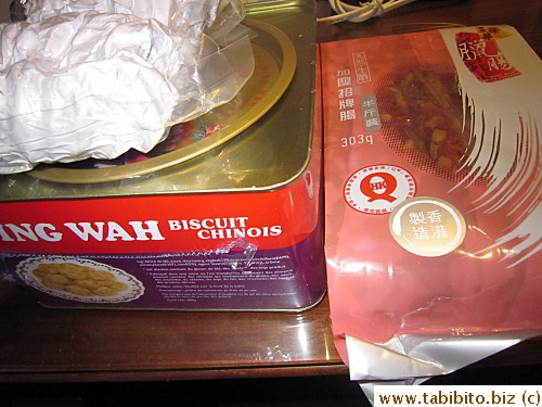 Bought cookies, sausages and dried duck gizzard from Wing Wah