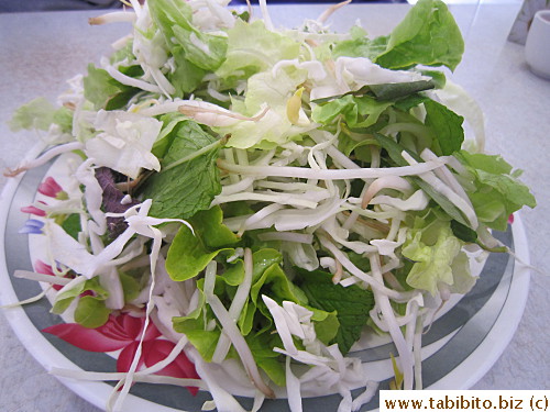 Veggies and Vietnamese herbs came with our noodles