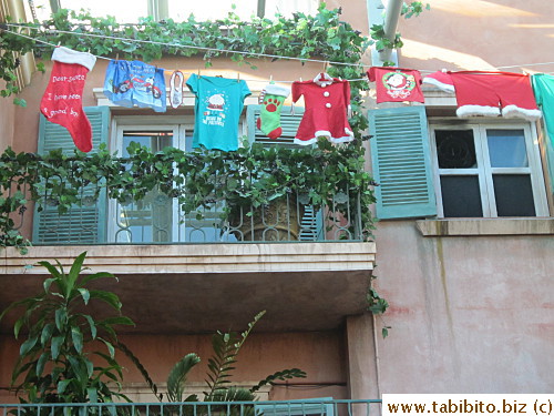 Christmas props on the fake balcony