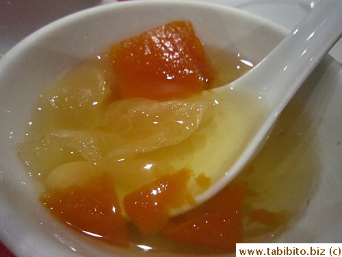 Another dessert: fungus and paw paw sweet soup.  I was so full couldn't eat a drop