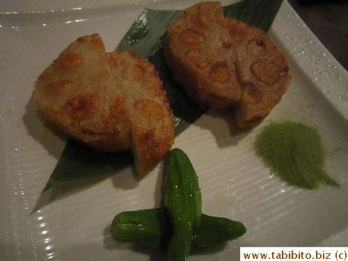 Lotus root filled with minced shrimp