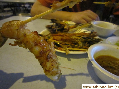 The prawns fell off the sticks themselves, not a good sign of freshness