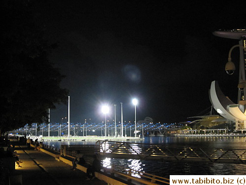 The bridge with the twirling blue lights is known as DNA Bridge