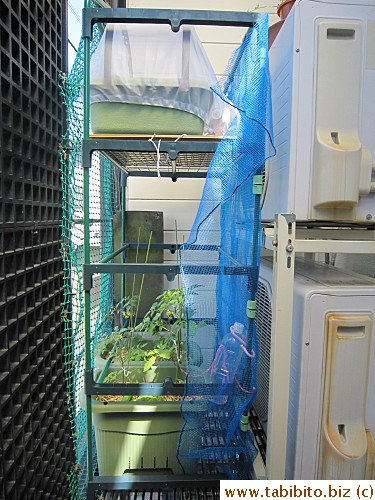 The green house fits between the air-con and rail perfectly