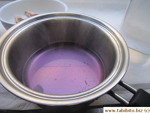 The brilliant purple leaches into the cooking water