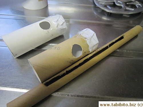 A plastic wrap roll and two toilet paper rolls make a good amplifier