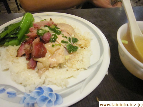 Charsui chicken rice plate came with soup.  The charsui and chicken tasted NOTHING like the beautiful charsui and chicken we ate in Hong Kong, these were pretty bad