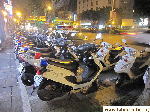 A row of police scooters