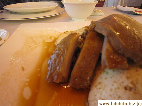 The breast was disappointingly tough but the dark meat underneath was tender