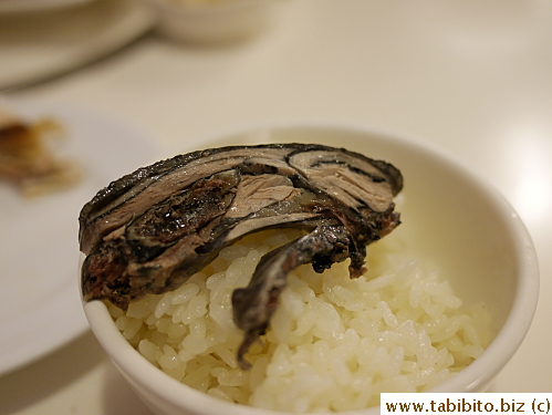 Black chicken was tender (even the bones are black)