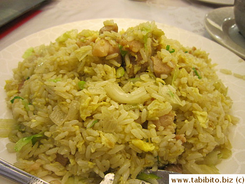 Salted fish and chicken fried rice.  Where did the yummy high heat wok flavor go??  The rice was greasy too, very disappointed