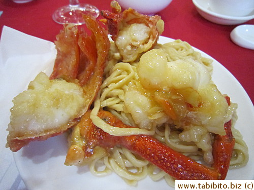 Lobster over noodles